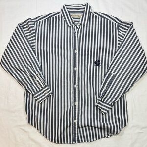 Calvin Klein Sport - Navy and White Striped Button Down Shirt - Women’s Medium